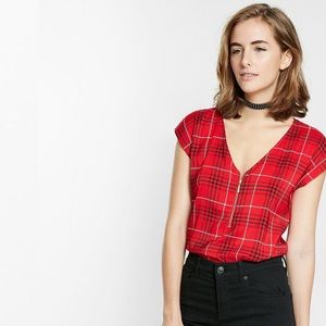 Windowpane Zip Front Blouse